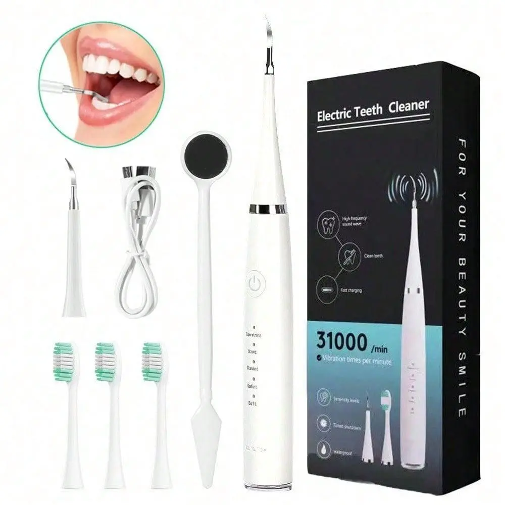 Adult 6-in-1 Handheld Cordless Electric Oral Care Kit (156 White Basic Model) - Household Tartar Remover, Teeth Cleaning Tool, Teeth Brightening Device electric toothbrush