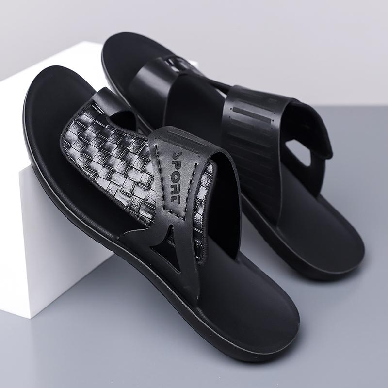 Men's Summer New Sandals, Letter Print Straw Texture, Trendy Anti-Slip Thin Sole, Casual Beach Shoes, Fashionable and Comfortable