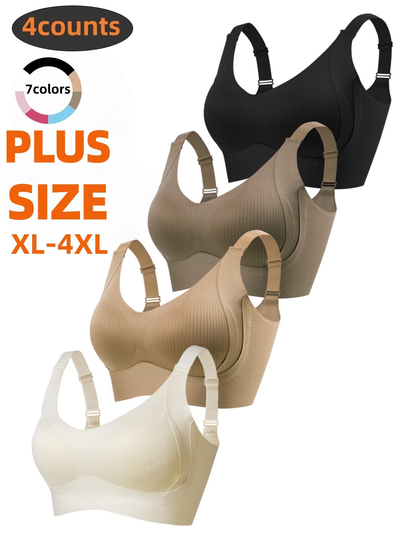 4-Pack Plus Size Comfortable Fit Seamless Bras, Sizes 1XL-4XL, Designed for Women, Wire-Free Push-Up Casual Style, Suitable for Daily Wear, Maximum Comfort, Everyday Essential Bra, Buckle, Wireless, Knit, Underwear