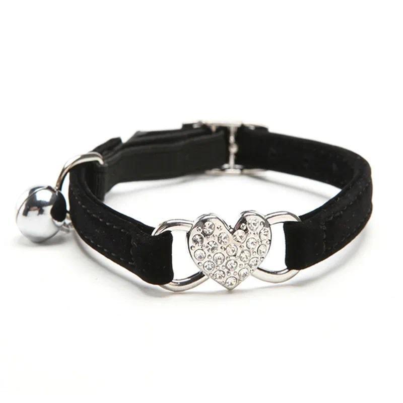 Soft Velvet Pet Collar - 8-Color, with Heart Charms, Bell, Safety Elastic, Adjustable Universal Fit for Small Dogs & Cats
