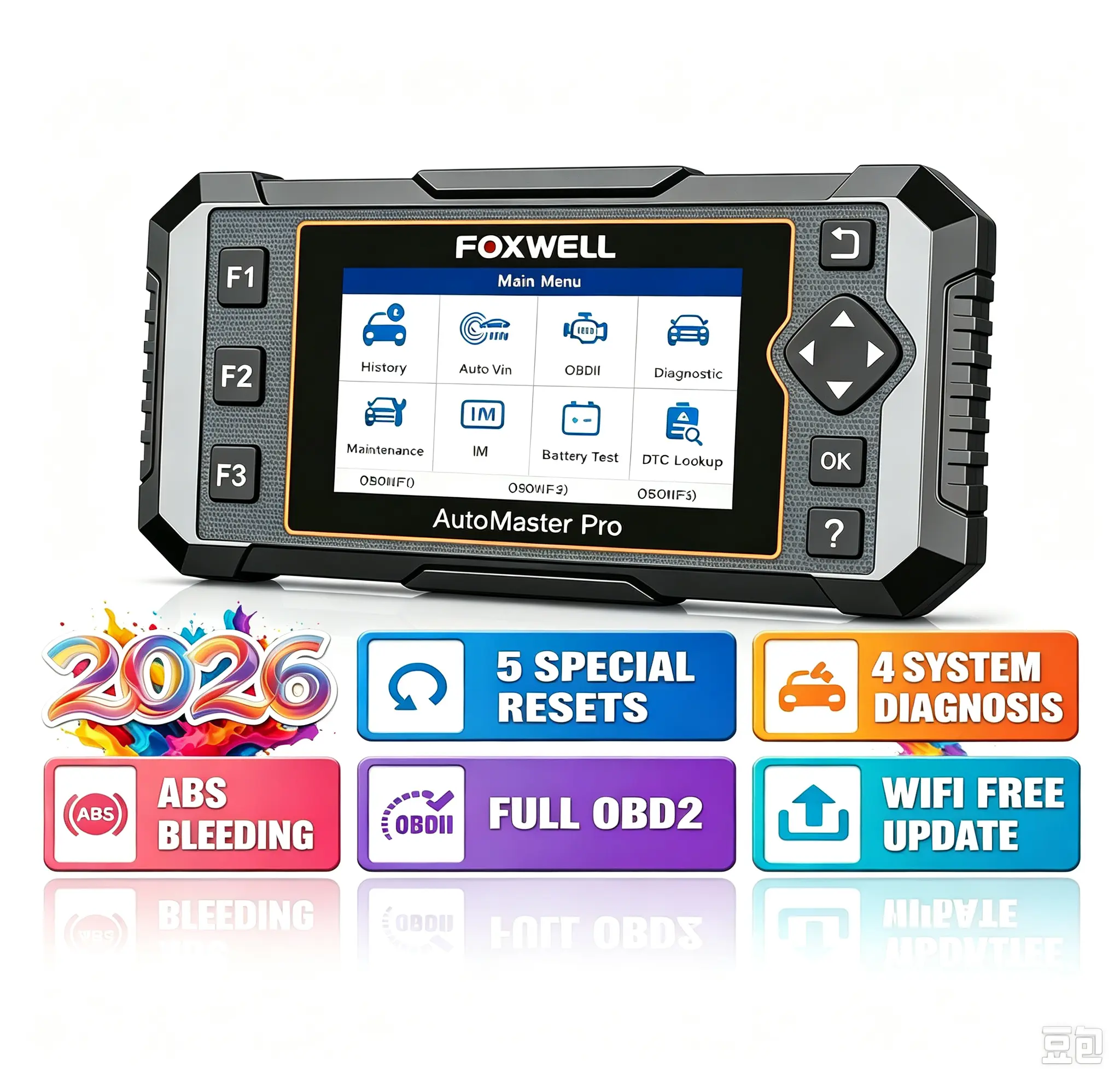 2026 FOXWELL NT614 Elite OBD2 Car Code Reader, 4-System Diagnosis Tool with 5 Special Functions - ABS Bleeding, EPB, Oil Service, SAS Steering Angle Calibration, Throttle Adjustment, Fault Code Read & Clear
