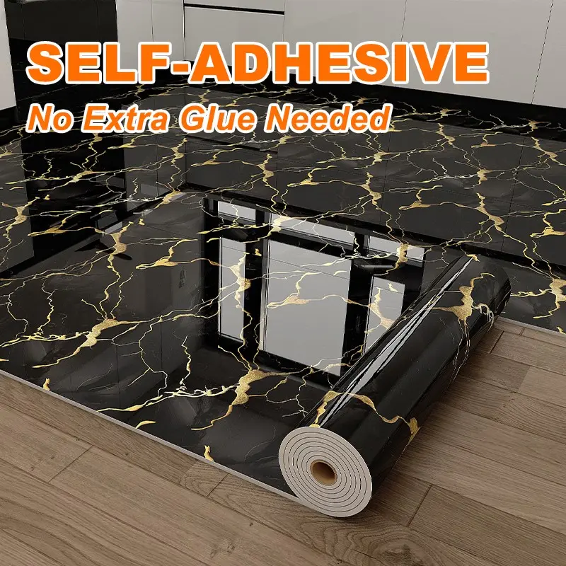 Thickened Self-Adhesive Marble Floor Paper, 15.75in X 118.11in,  Waterproof Peel and Stick Marble Flooring Roll,No Extra Glue Needed, DIY Decor for Kitchen, Bedroom, Living Room ,Bathroom,Vinyl Flooring