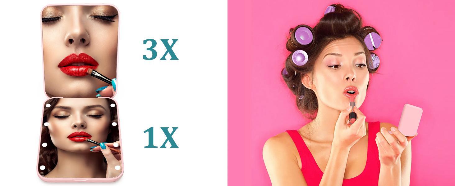 LED Pocket Mirror Travel Mirror with Light 1x/3x Magnification Compact Mirror LED Travel Mirror Lighted Compact Mirror Portable for Handbag, Purse, Pocket, LED Handheld 2 Sided Folding Mirror for Christmas Gift LED Pocket Mirror Travel Mirror with Light 1x/3x Magnification Compact Mirror LED Travel Mirror Lighted Compact Mirror Portable for Handbag, Purse, Pocket, LED Handheld 2 Sided Folding Mirror for Christmas Gift