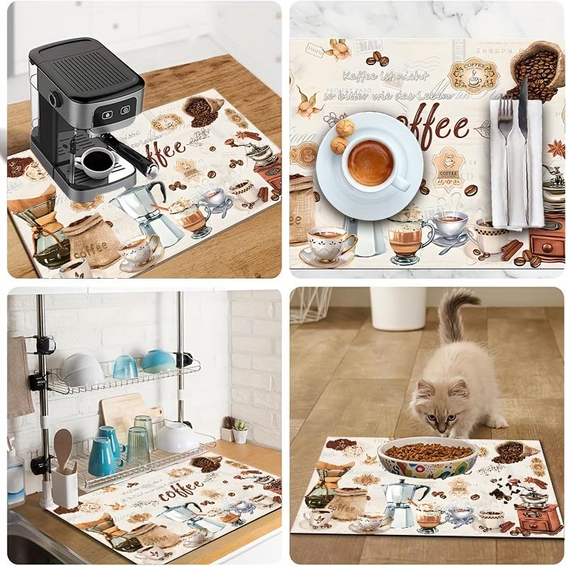 1pcs, Tableware drying pad, coffee machine pad, Coffee table mat, drying pad with watercolor retro coffee machine and cup design, polyester fiber - durable, highly absorbent, easy to clean drying pad, desktop decorative pad