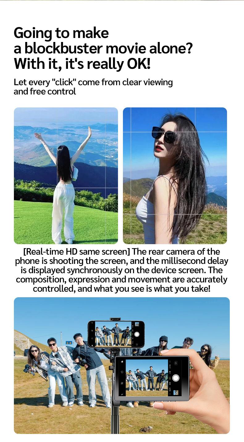 Mobile Vlog Selfie Monitor Screen, Magnetic Phone Clip Mount and Bluetooth-compatible Remote, Wireless Connection for Vlog Shooting and Rear Selfies, Smartphone Camera Accessories