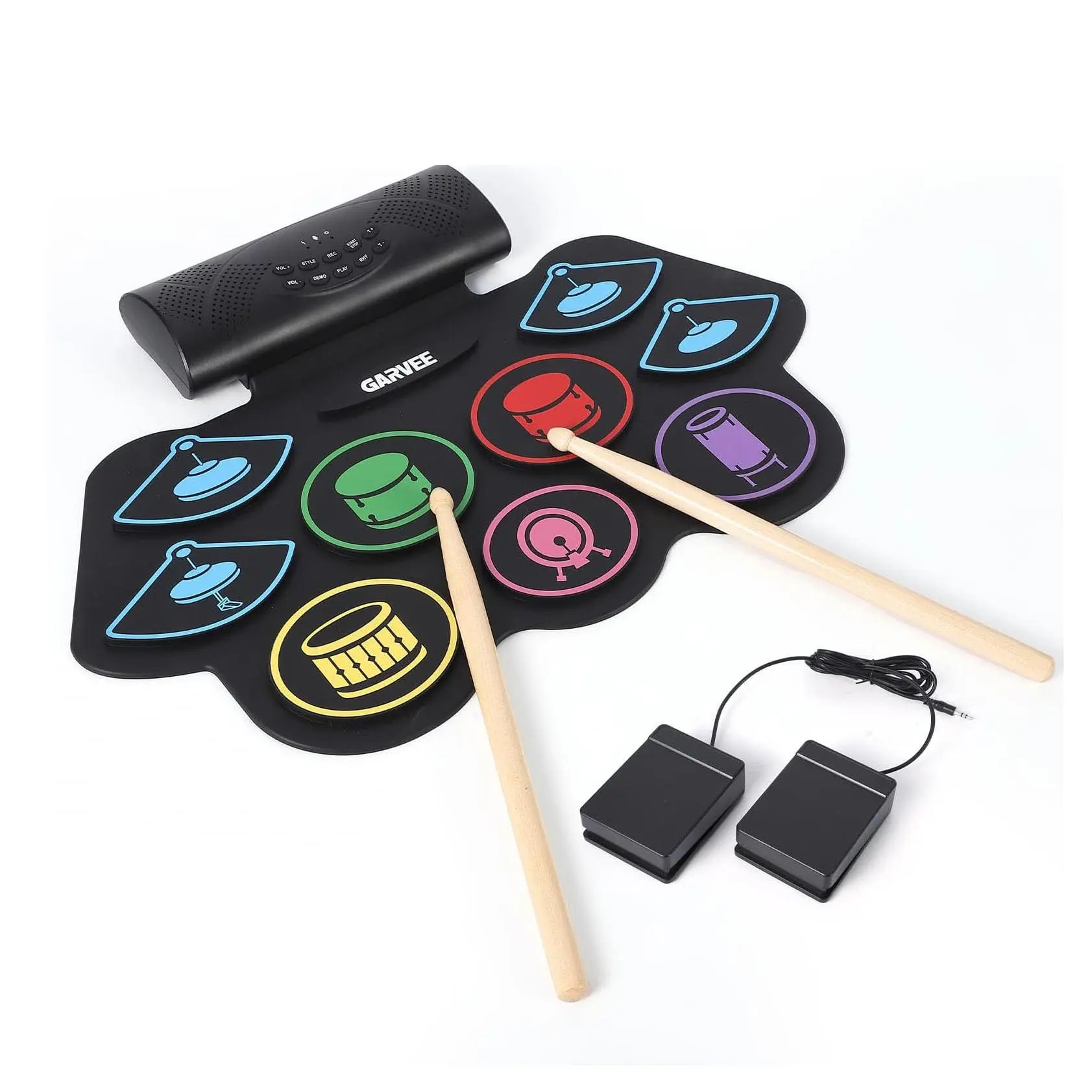 GARVEE 9-Pad Roll-Up Electric Drums Set - Includes Drumsticks, Pedals, Rechargeable Battery, Portable Percussion Instrument for Beginners, Ideal Gift for Teens