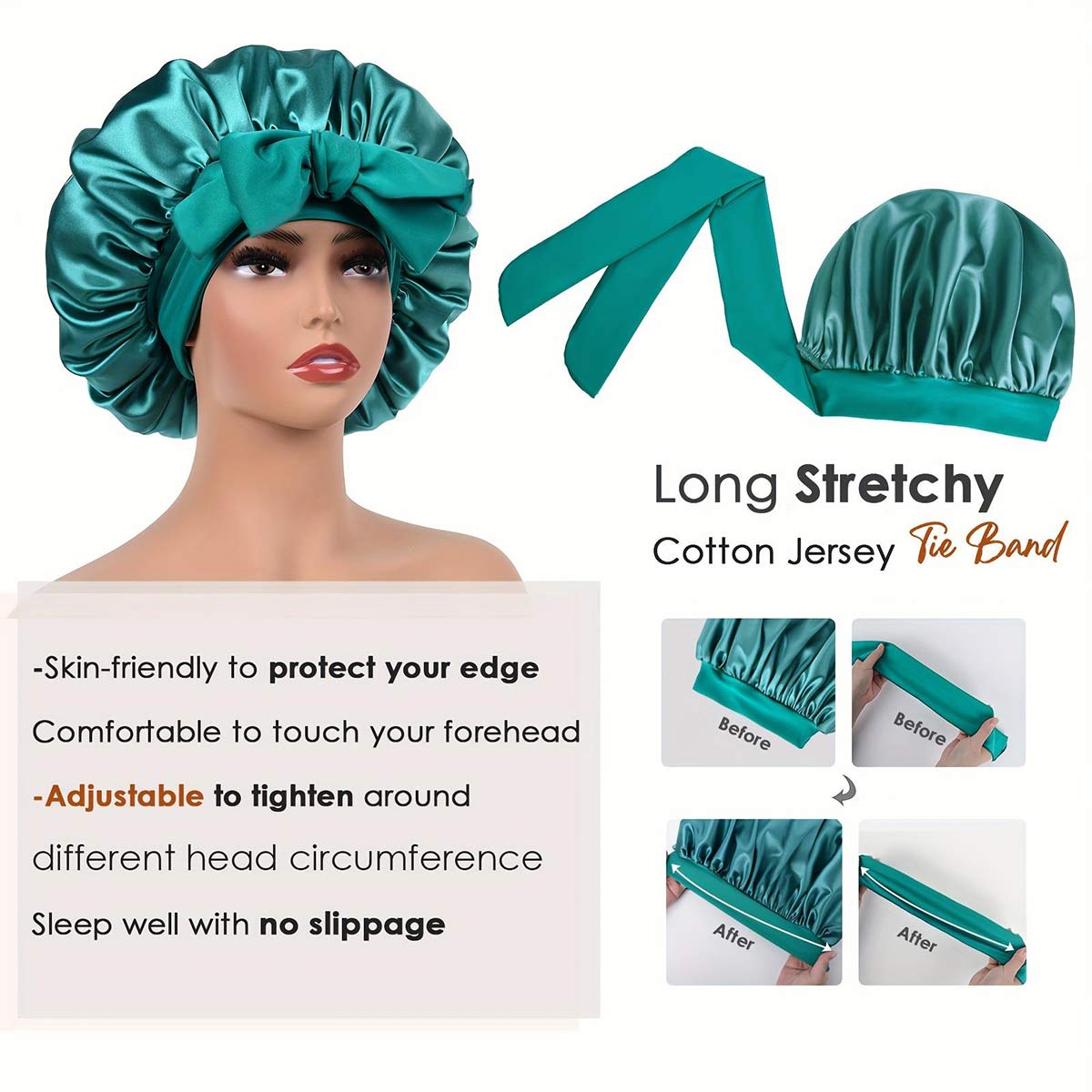 Satin Bonnet Silk Bonnet for Sleeping Double Layer Satin Lined Hair Bonnet with Adjustable Silk Bonnet with Elastic Tie Band for Women, Hair Care Wrap, Hair Wraps
