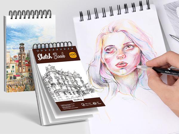 Nicpro 58 Pack Art Drawing Supplies Kit in Leather Case, Sketching Set with 6 Metal Mechanical Pencil 0.5 & 0.7 & 0.9 & 2mm, 12 Micron Pen & Sketch Book, Erasers Lead Refills for Artist Drafting, Art Supplies