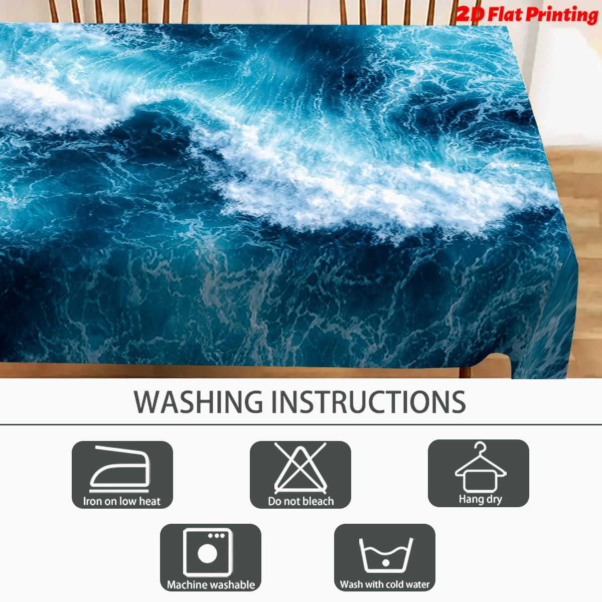 Blue Ocean Wave Rectangular Tablecloth, Thick Polyester, Machine-Made, Durable & Stylish, Party Decor, Coastal Aesthetic, Easycare Fabric