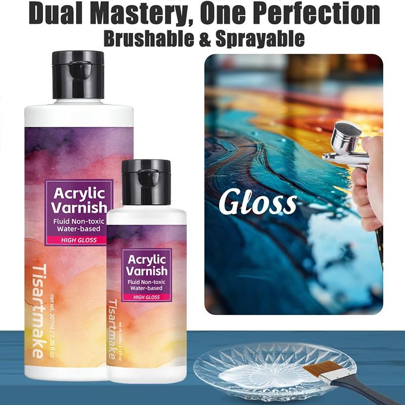 60ml/207ml Acrylic Varnish High Gloss, Quick Drying Clear Protective Coating for Artists, Brushable & Sprayable