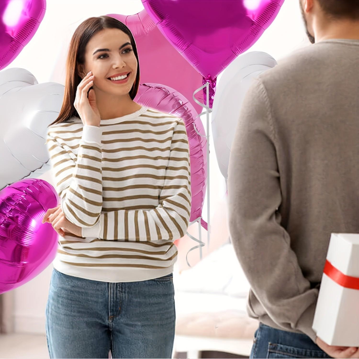 30Pcs 10 Inch Pink White Heart Balloons Hot Pink Heart Shape Foil Mylar Balloons Decoration for Birthday Valentine's Day Wedding Bridal Shower Anniversary Engagement Party Supplies