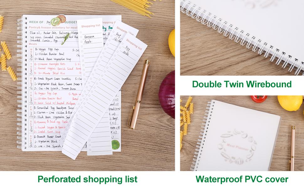 Soligt Weekly Meal Planner Notebook and Food Planner with Easy Tear off Grocery List & Expense Tracker Organizer, 52 Weeks, 10"X7", Spiral Design notebook