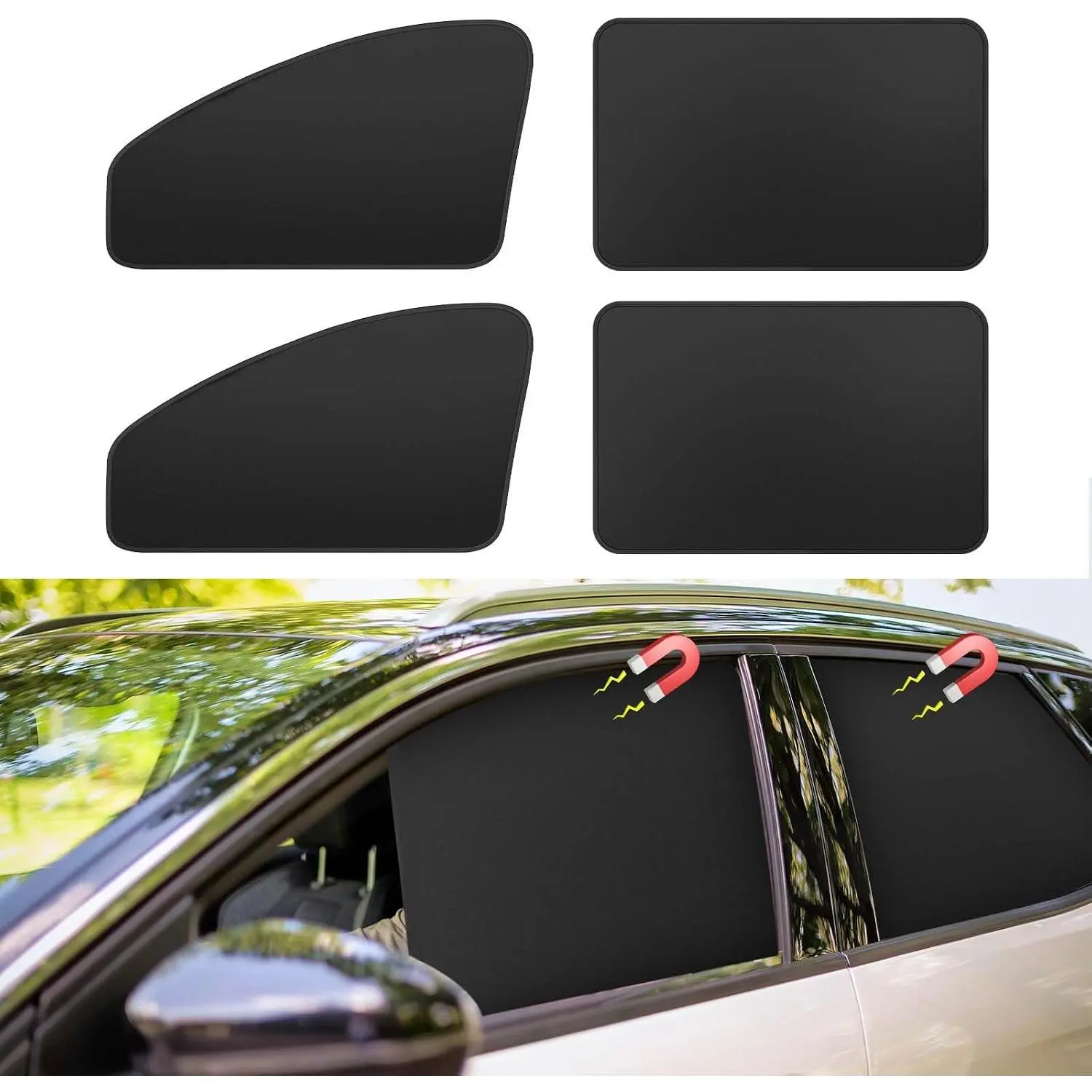 Car Window Sun Shades Curtains - Magnetic Privacy Curtains Side Window Sun Shades 100% Block Light Car Window Covers with Cooler Feeling 4Pcs, Thicken(Thickset, 4pcs)