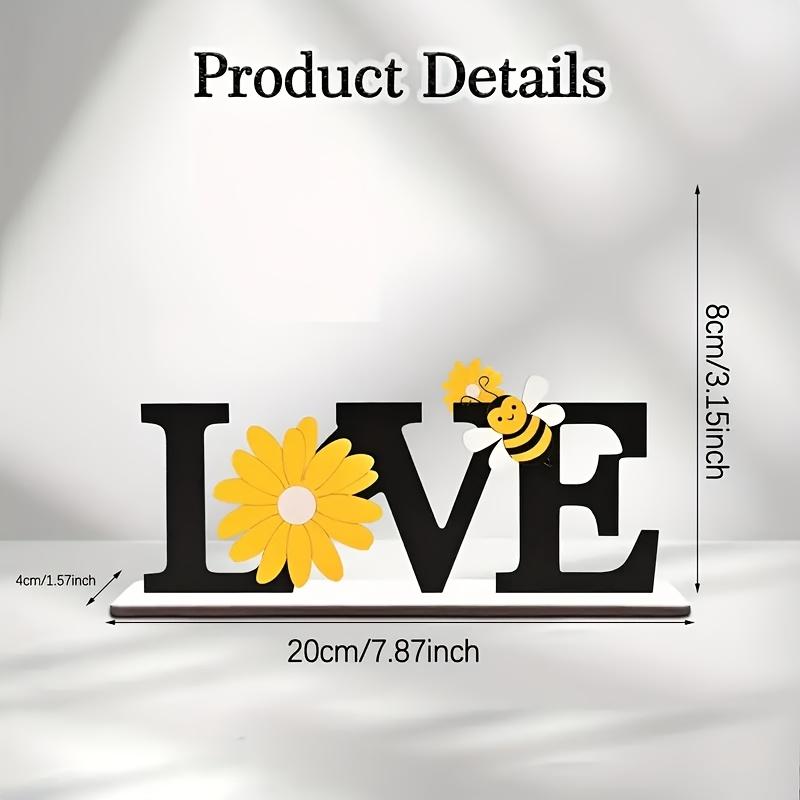 Wooden Summer Decorative Ornament with Bees and Sunflowers, Ideal for Desktop, Wall, Tray, Shelf, Fireplace Decoration