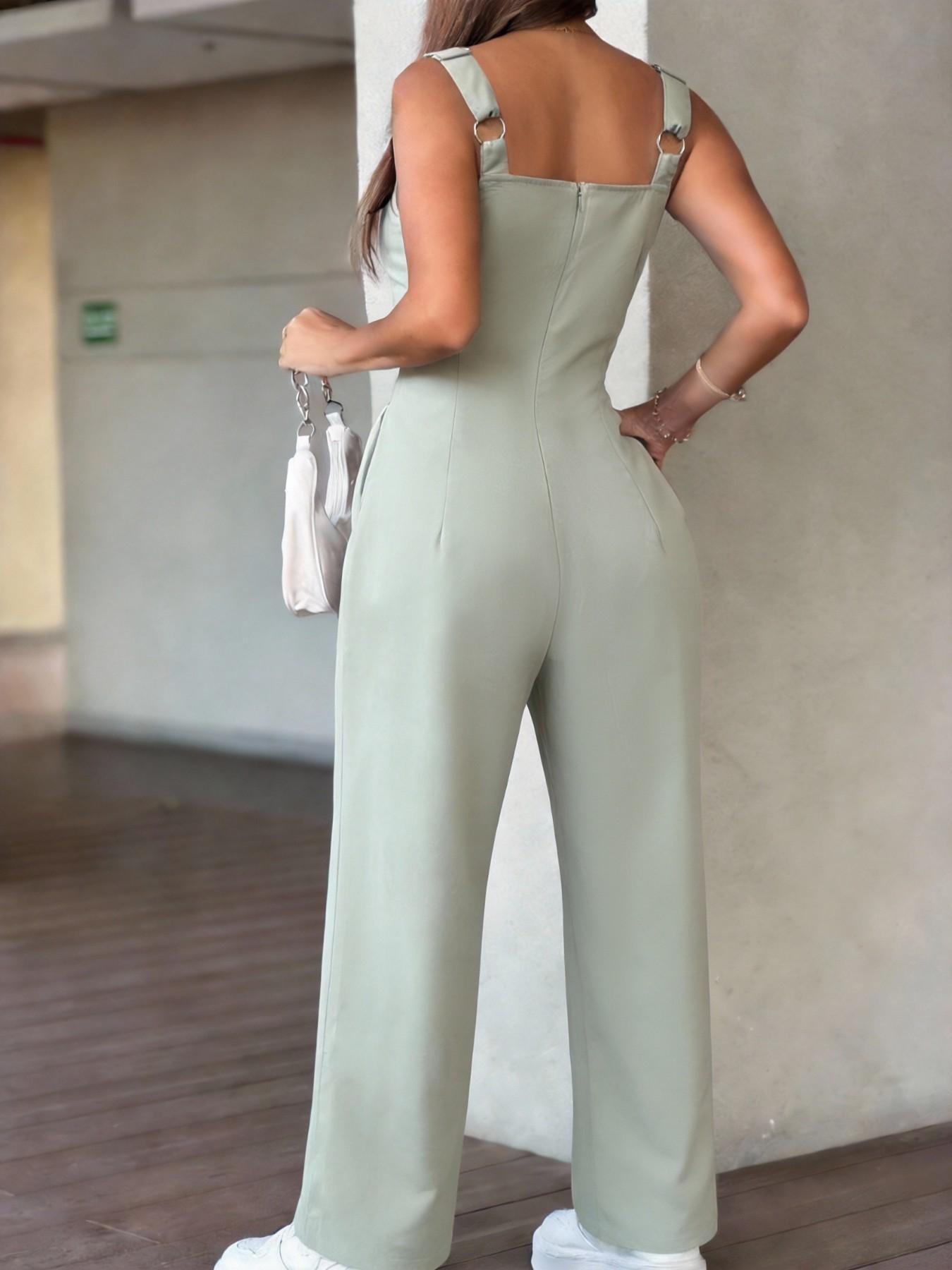 New Spring Autumn Women's Overalls, Vintage & Cool Style, Casual Fitted Pants, Plain Pattern, All Seasons Wear