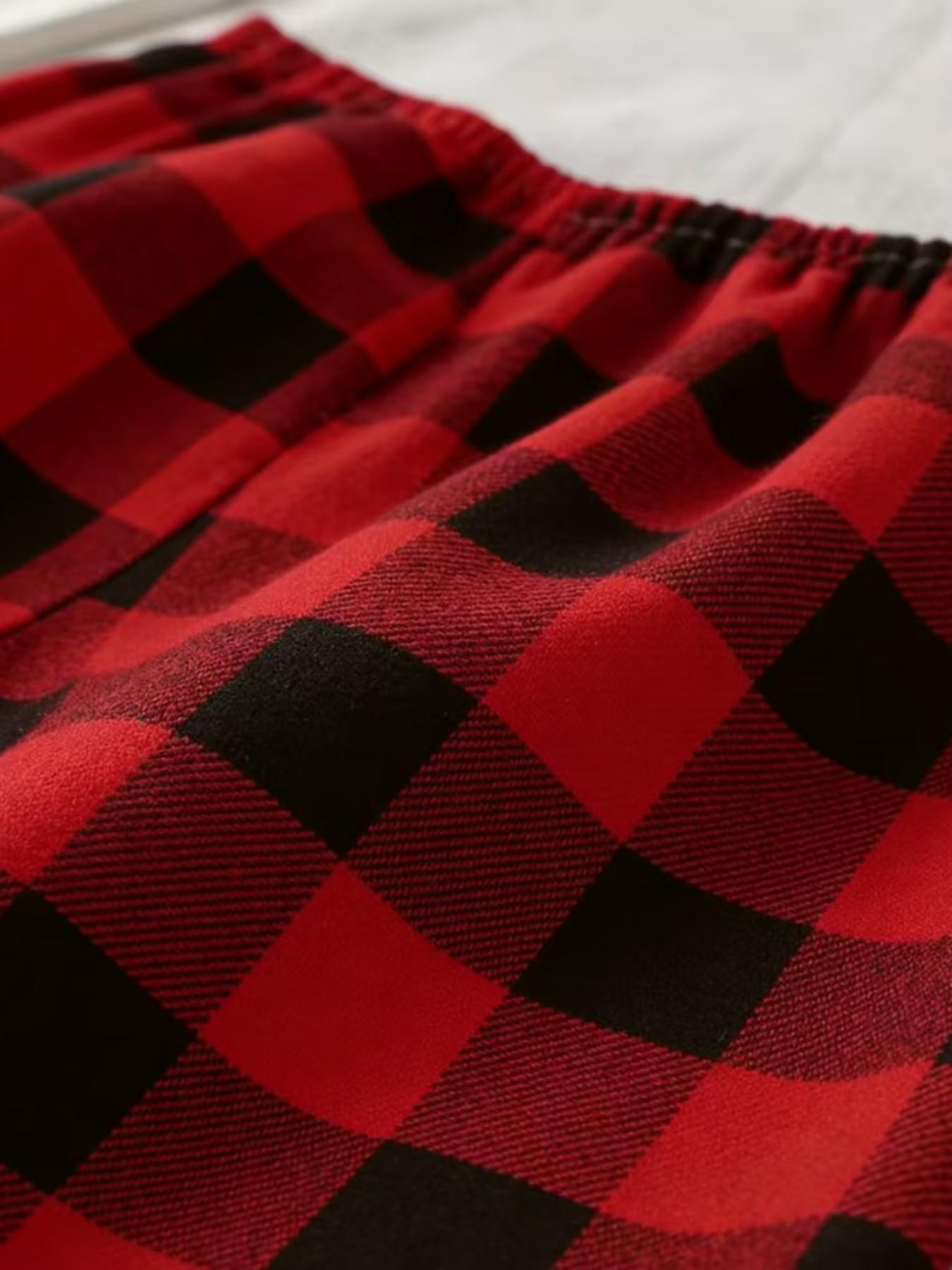 I Love My Boyfriend/Girlfriend Couple Pajama Set, Trending Matching 2 Piece Loungewear with Plaid Pants, Breathable Sleepwear for Couples, Perfect for Home Relax, Valentine's Day Gift, Nightwear & Cozy Couple Outfit