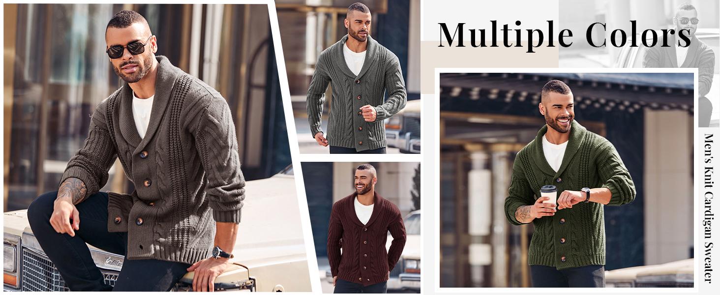 Runcati Men's Cable Knit Cardigan Sweater Shawl Collar Loose Fit Long Sleeve Casual Cardigans Knitwear