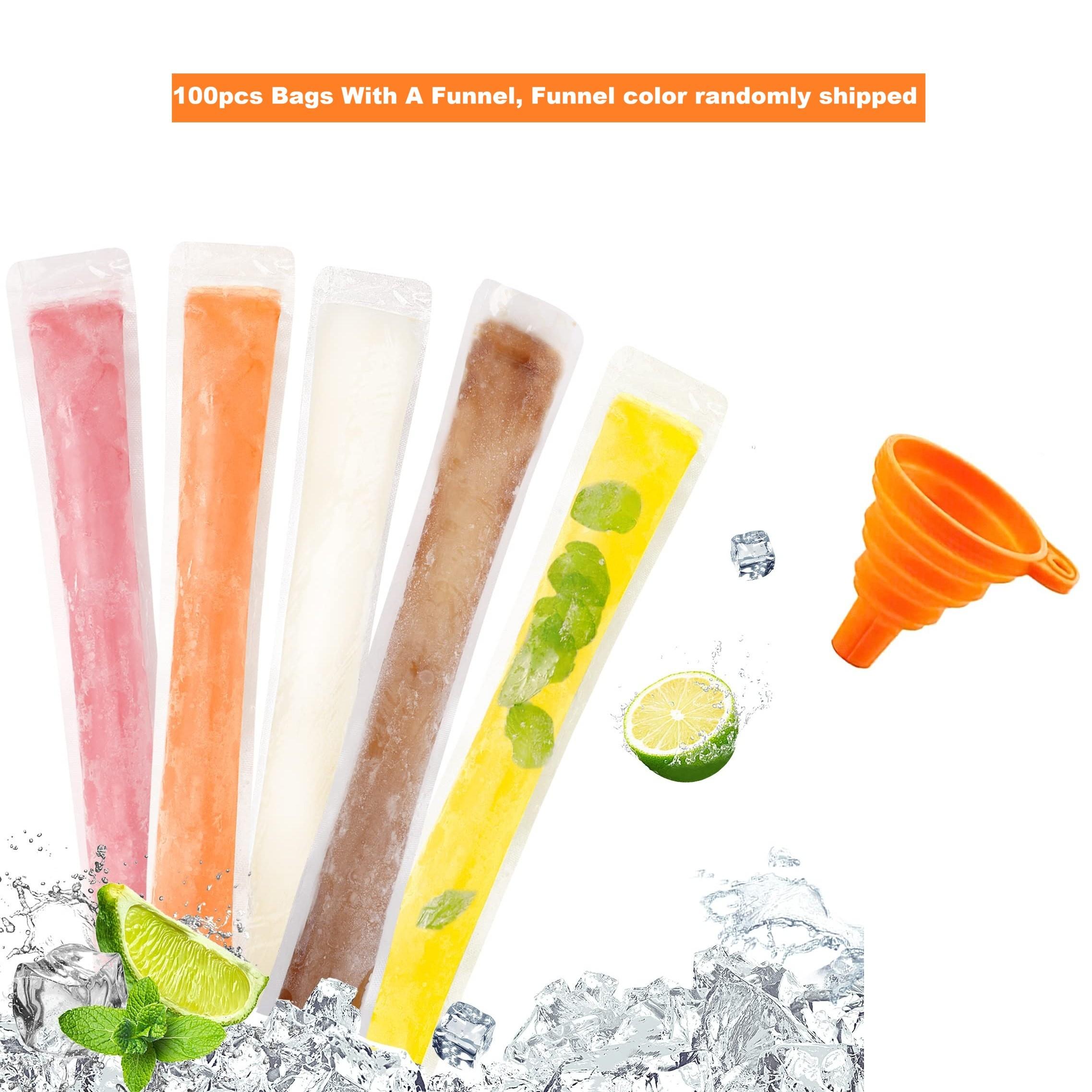 50/100 Disposable Ice Popsicle Mold Bags, Freezer Tubes with Zip Seals, Healthy Snacks Yogurt Sticks Juice Fruit Smoothies, Includes Funnel