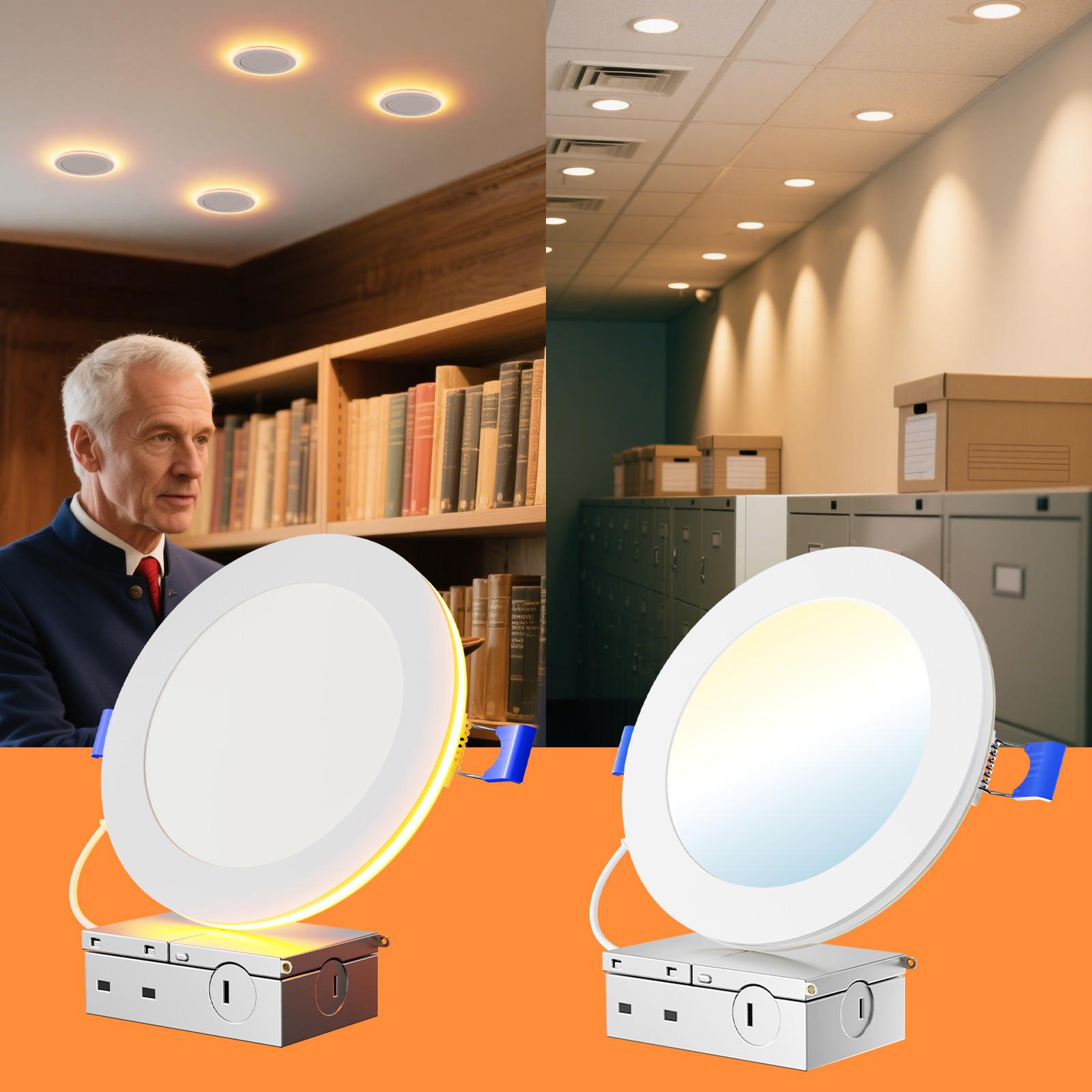DAYBETTER 6 Inch 5CCT LED Recessed Ceiling Light with Night Light, 2700K/3000K/3500K/4000K/5000K Selectable Ultra-Thin Lighting, 1050LM, Dimmable Canless Wafer Downlight ETL&FCC