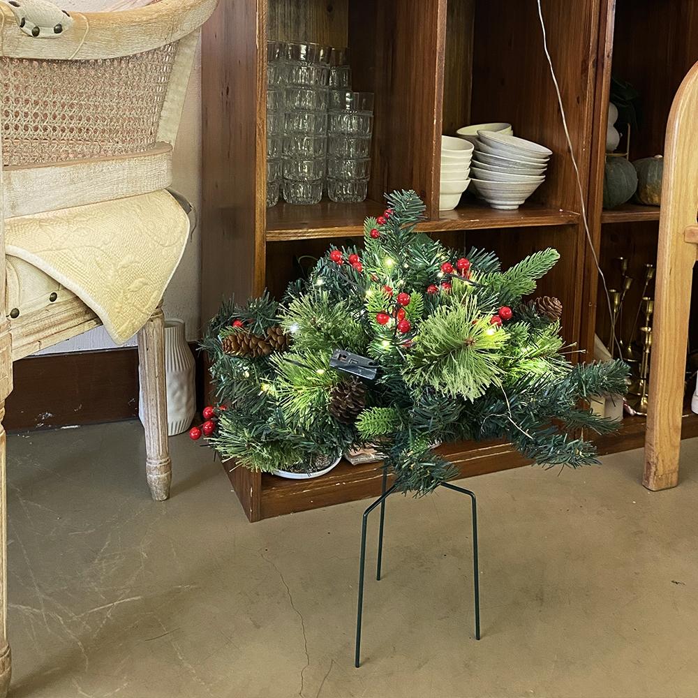 'Feel Real' Pre-lit Artificial Christmas Urn Filler | Flocked with Mixed Decorations and Pre-strung White LED Lights with Stand | Colonial - 18 Inch Home Ornament