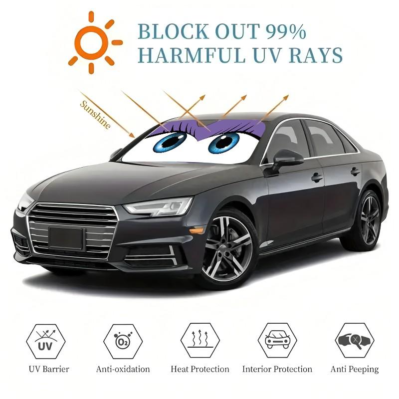 Creative Cartoon Eyes Car Sunshade, UV Protection, Foldable, Polyester, Fits RV and Suv, Front Windshield Protector, All Seasons