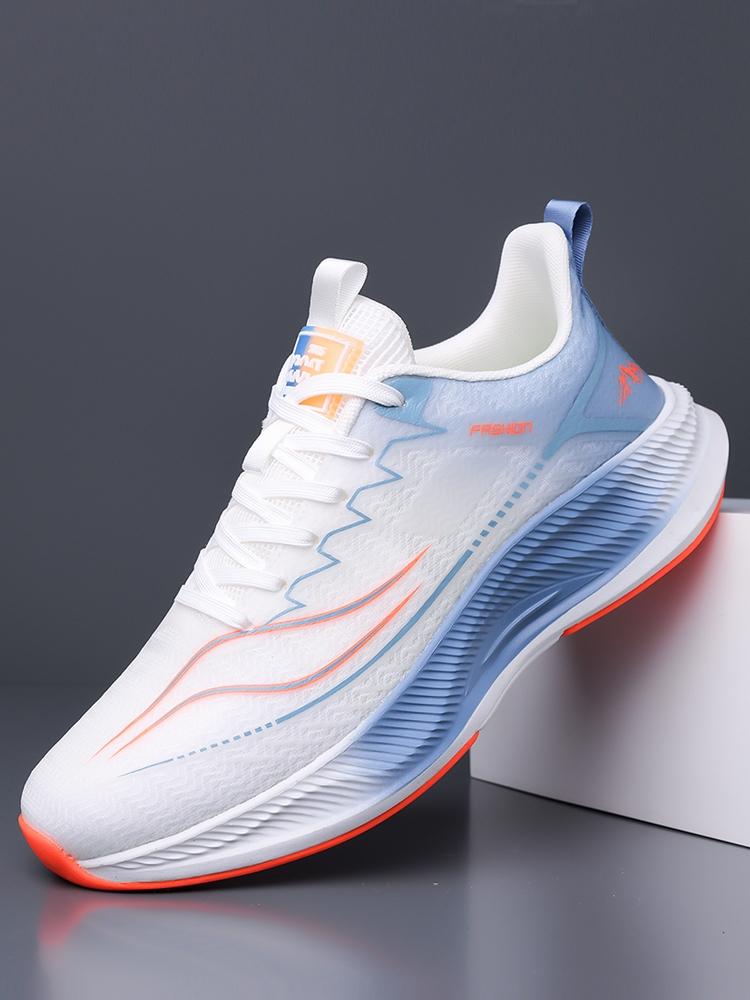 Unisex Black-Cyan-Yellow Gradient Mesh Running Shoes, Platform Non-slip Wear-resistant Professional Racing Sneakers