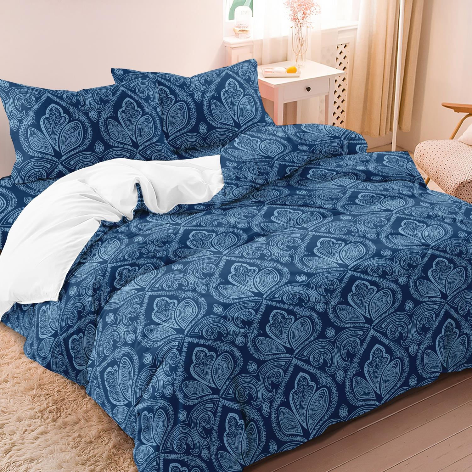 Mandala Floral Pattern Decorative Duvet Cover Set, 3-Count Set Including 1 Duvet Cover & 2 Pillowcases without Filler, Soft and Comfortable for Home Bedroom