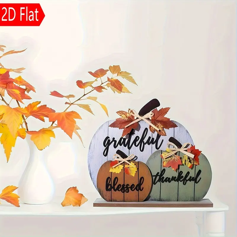 A Set Of Three-Color Pumpkin-Shaped Wooden Ornaments, Perfect For Thanksgiving And Halloween Table Decorations, Creating A Festive Atmosphere And Party Decor, Making It An Ideal Fun Gift During The Holidays