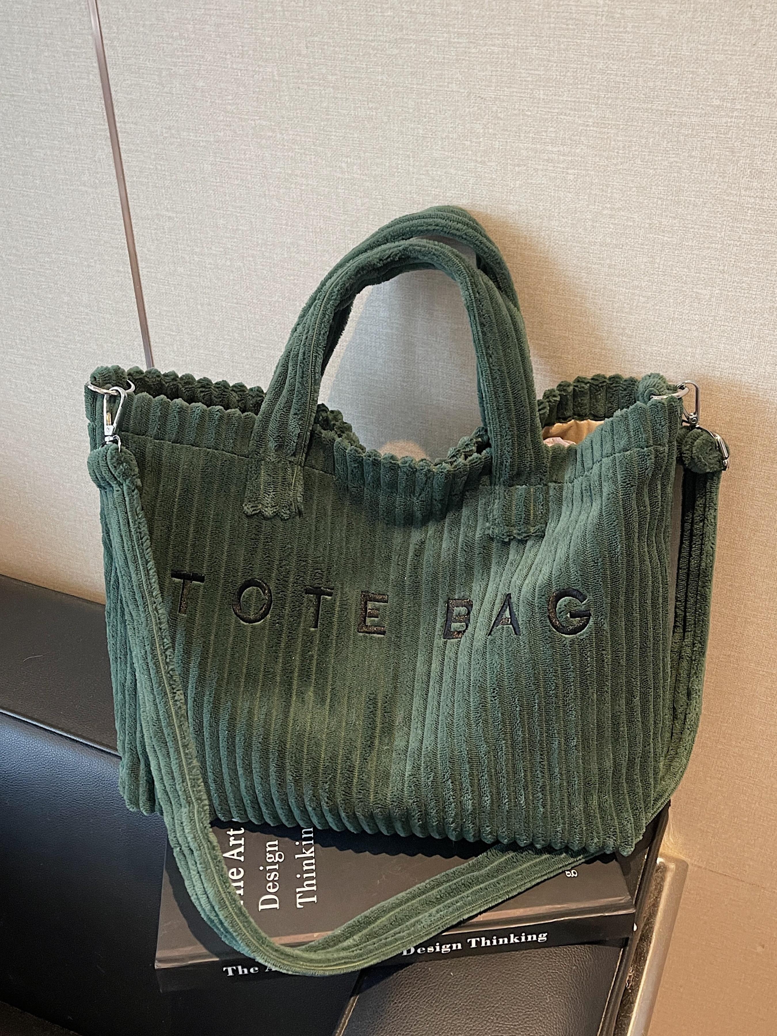 Large Capacity Corduroy Letter Design Handbag, Casual Fashion Shoulder Bag, Work & Daily Use, Everyday Bag, Stylish Tote Bag for Fall & Winter