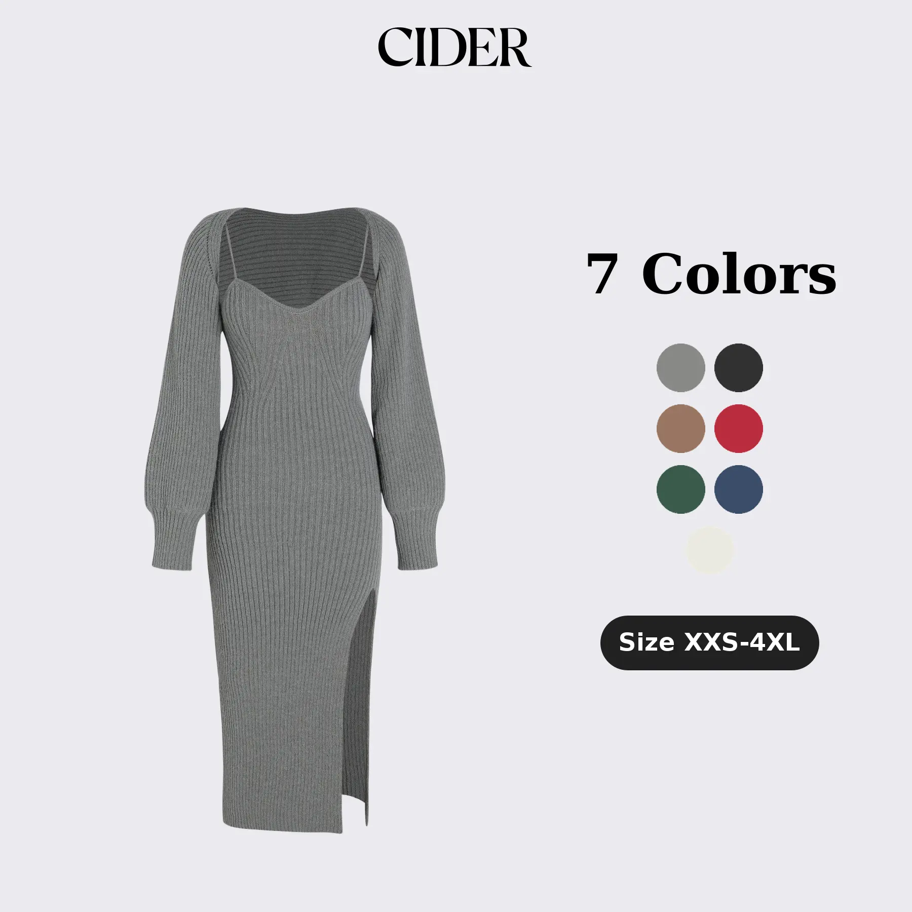 Cider Knit Solid Cami Split Midi Dress & Shrug