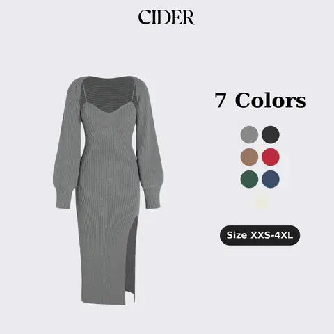 Cider Knit Solid Cami Split Midi Dress & Shrug