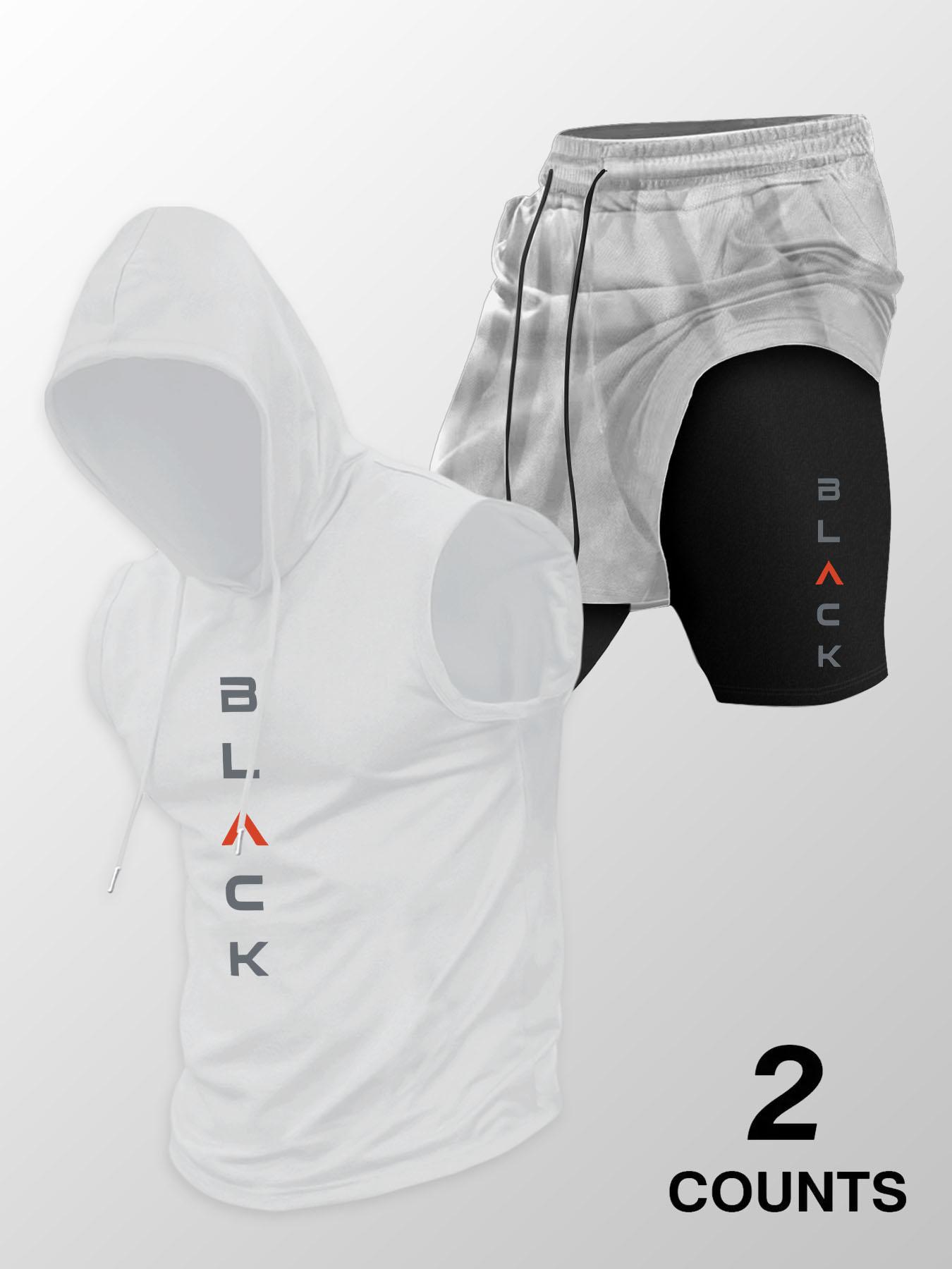 Two-Piece Set Men's Hooded Graphic Tank Top & Shorts Set, Regular Fit Casual Sleeveless Top & Shorts, Men's Clothing Set for Summer