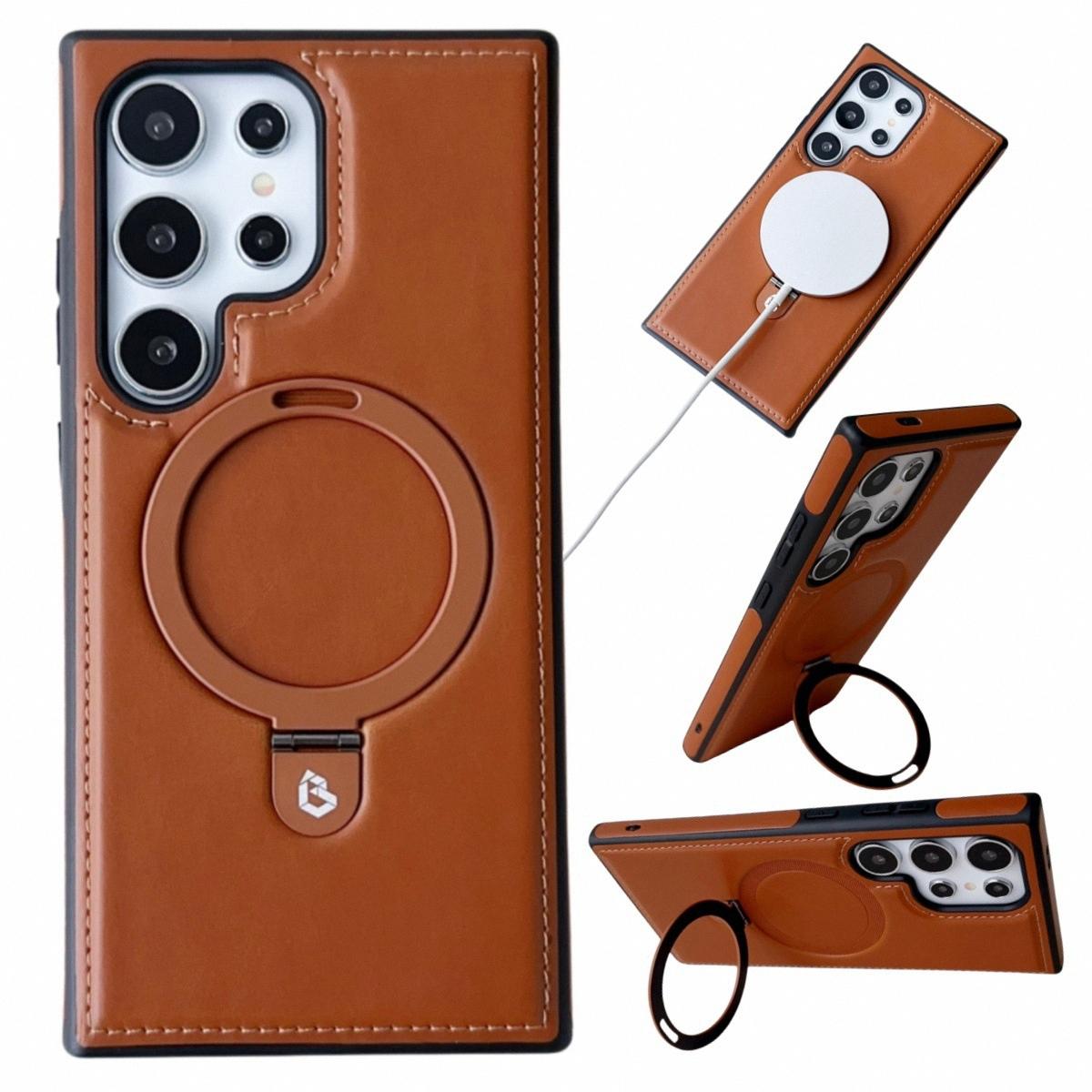 Business Leather Cellphone Case Suitable for  S24/S23/S22 ultra / for iPhone 12/13/14/15 Pro max Mobile Phone Case with Built-in Stand  Leather