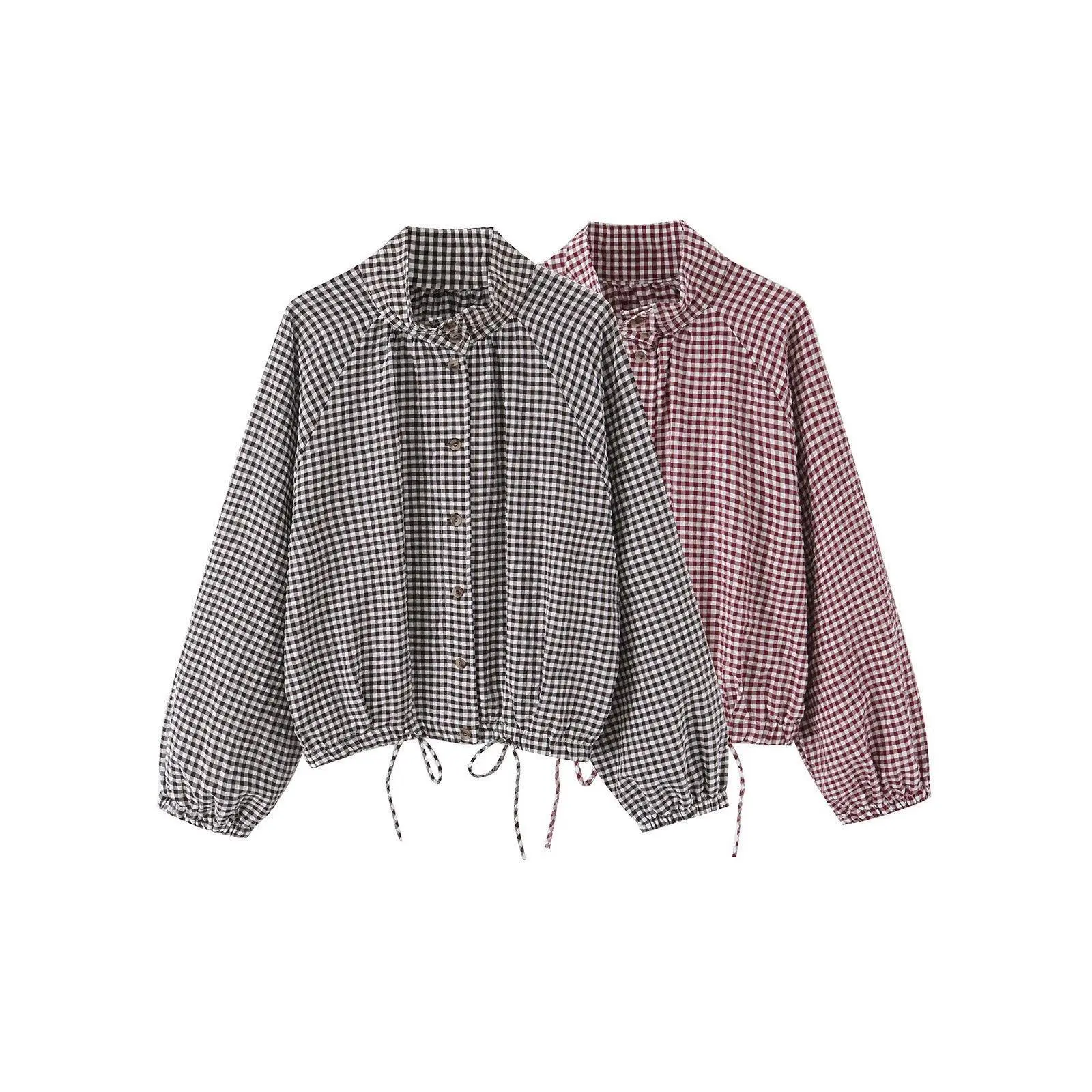 Soft Everyday Cropped Jacket with Gingham Plaid Pattern Button Down Front and Stand Collar for Women a Cute Light Layer for Coffee Runs Weekend Outfits and Casual Office Days with a Cozy Vintage Feel