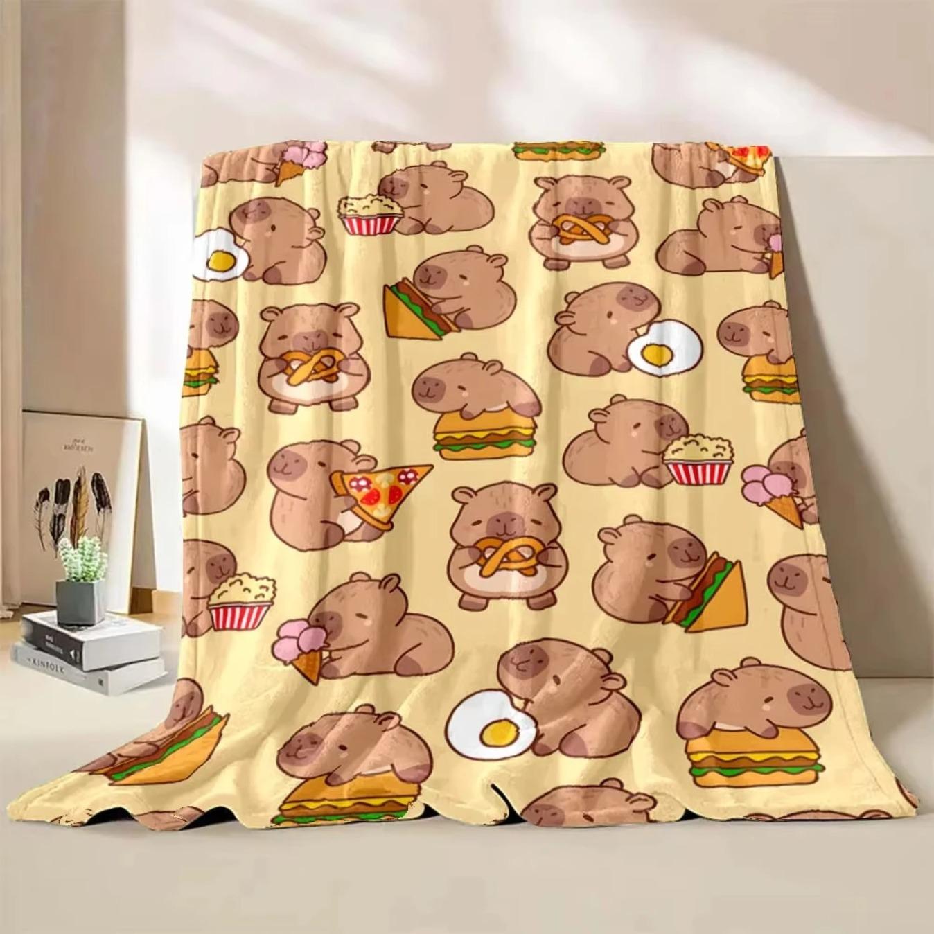 Cute Capybara Cartoon Blanket Soft Plush Throw Cozy Warm Flannel Blanket for Sofa Bed Kids Room Nursery Travel Home Decor Gift