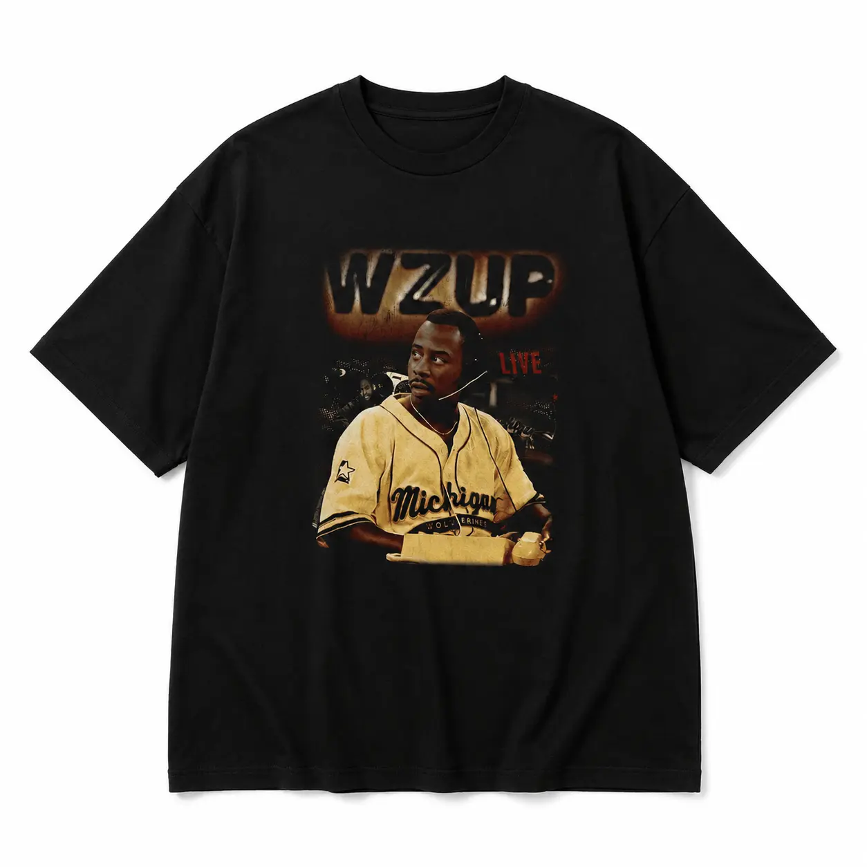 Vintage WZUP Live Michigan Baseball Portrait Graphic Tee, Casual Black Cotton Unisex T-Shirt |   Perfect Birthday & Holiday Gift For Men And Women