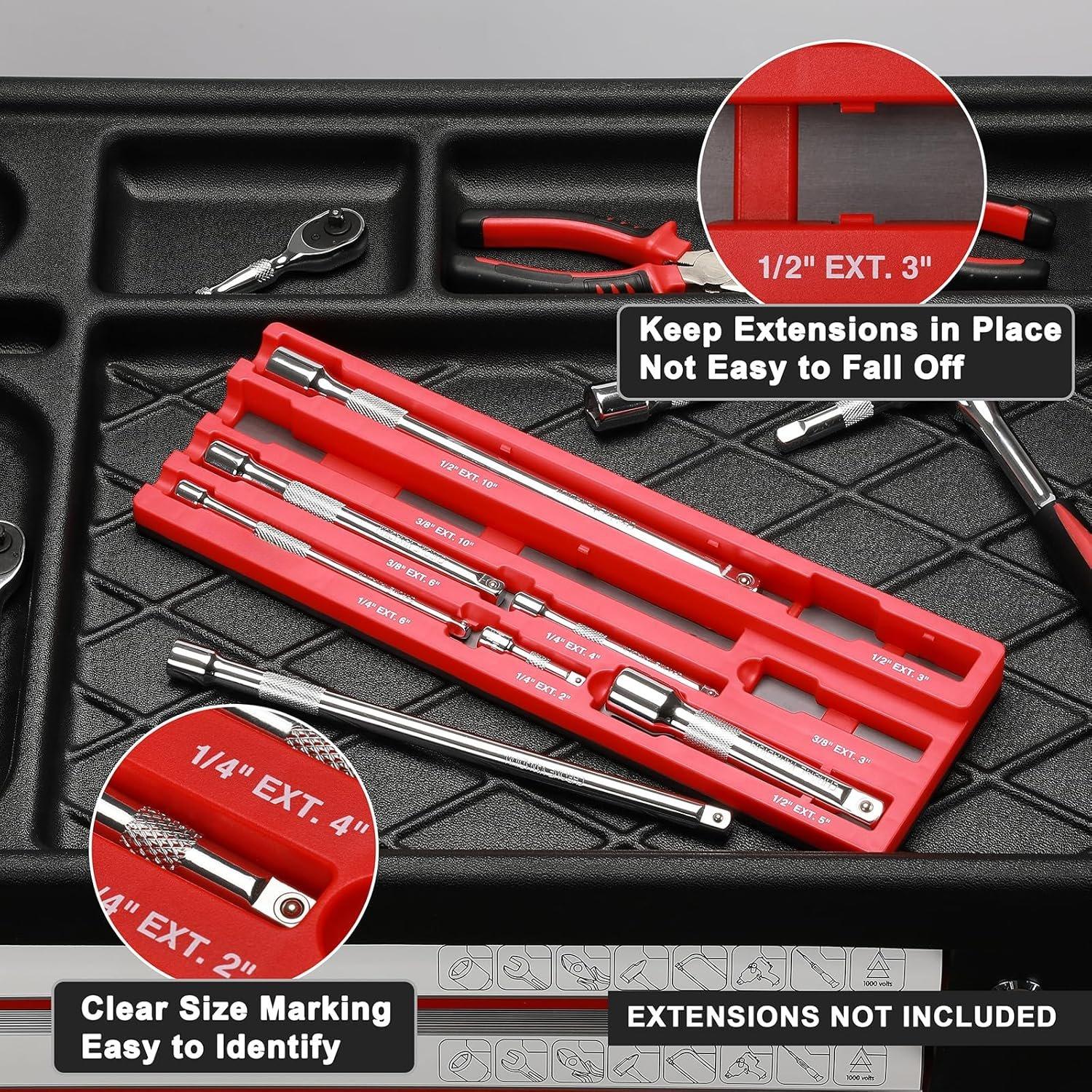 ABS Socket Extension Organizer, Socket Extension Bar Holder, Fit for 1/4",3/8",1/2"Drive Extensions, Extensions not Included
