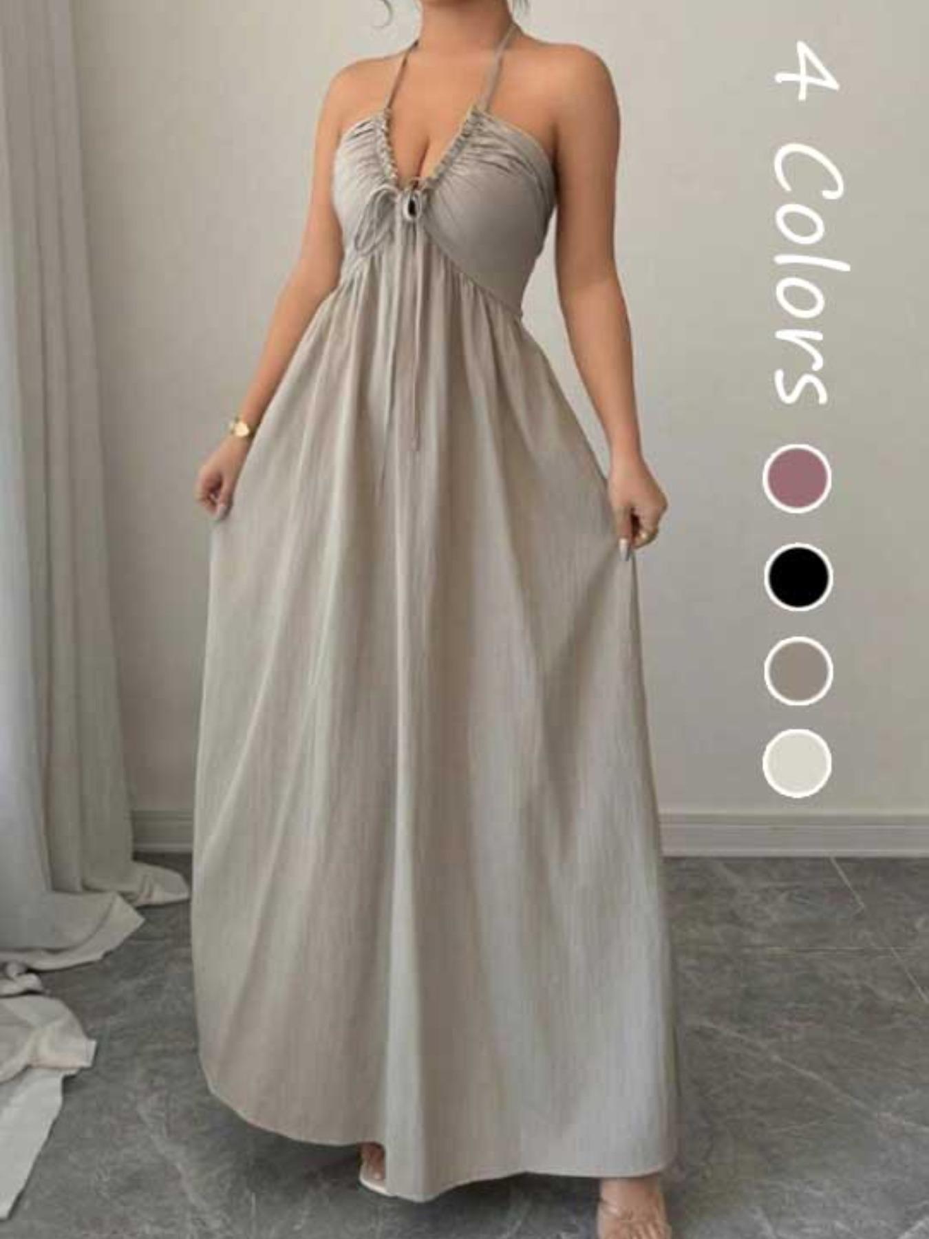 Women's A-Line Sleeveless Dress with Adjustable Straps, Stylish Lace-Up Detail for Summer, Casual Elegant Fashion for Women