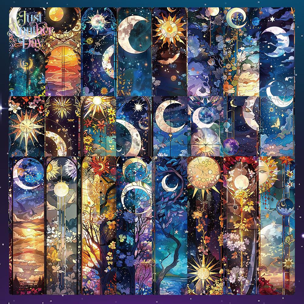 24PCS Stained Glass Style Art Bookmarks, Celestial & Floral Paper Bookmarks for Students, Colorful Decorative Cards for Novels, Textbooks, Reading Markers & Gifts