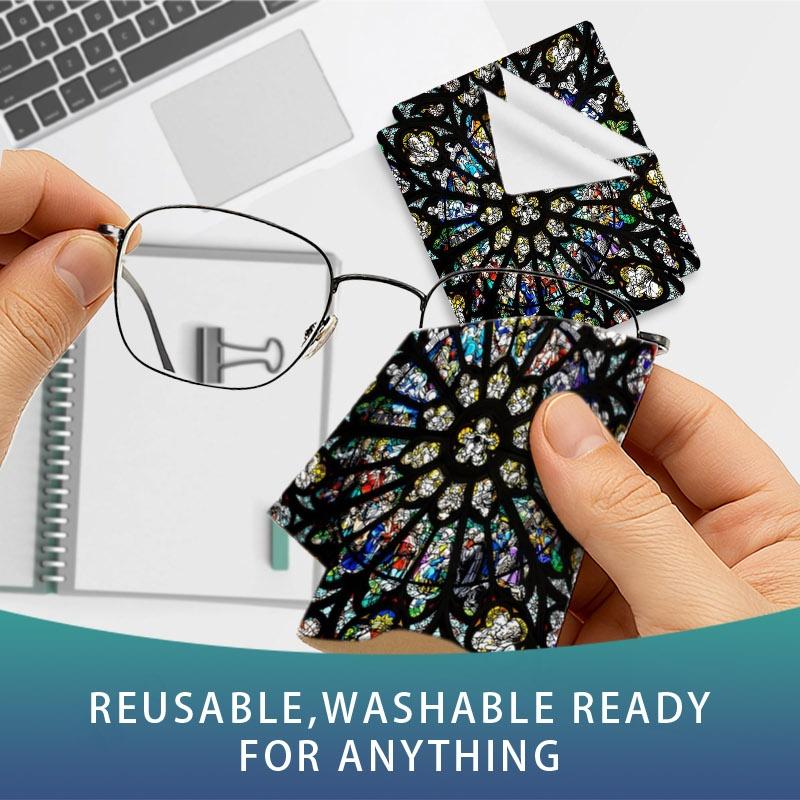 1/3/6/14pcs Lens Cleaning Cloth, Photography & Glasses Cleaner, Multiple Specs, Single - Sided Stained - Glass Rose Design, Ideal for Camera Lenses, Eyewear, Home & Travel, Premium Microfiber, Efficient Dust & Smudge Removal
