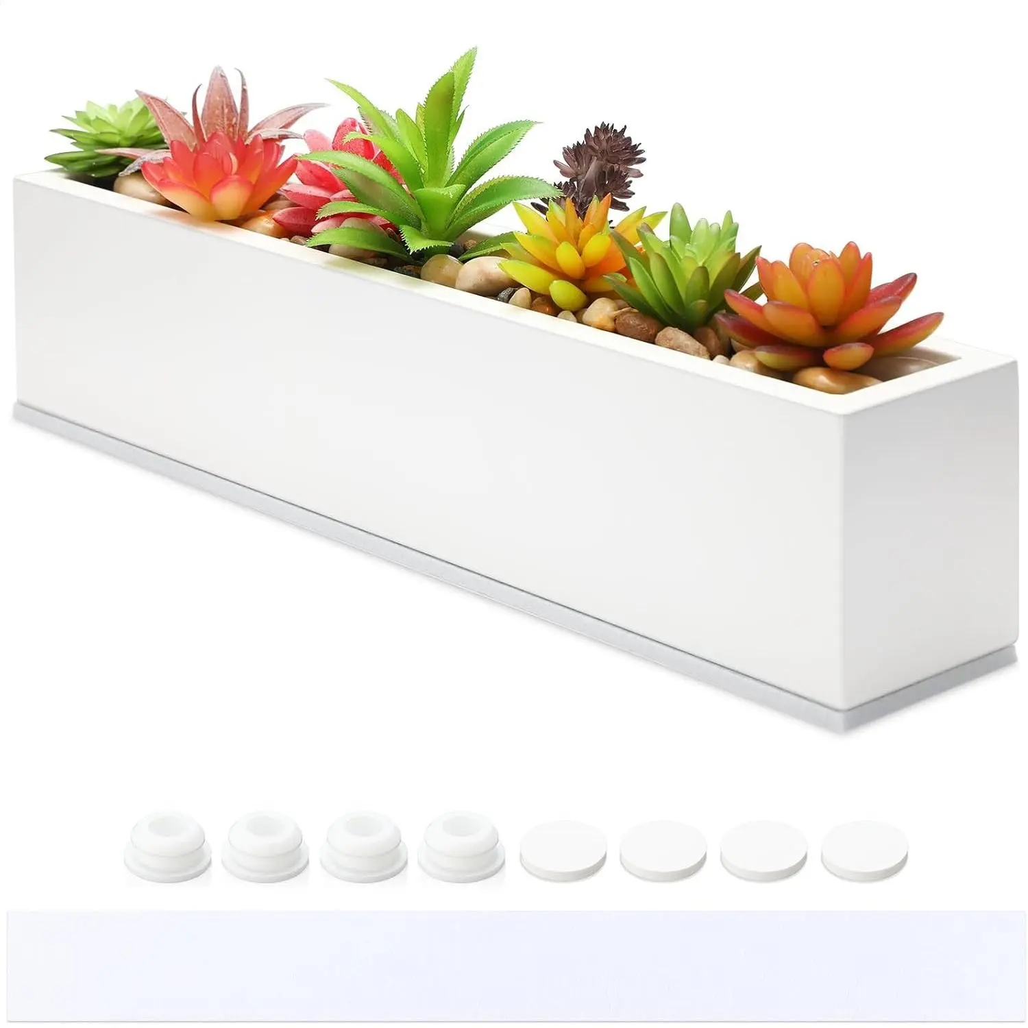 16.1 x 3.2 x 3.5 Inch 1 Pcs Long Rectangular Planter Box,White | Rectangular Succulent Planter Rectangle Planter Indoor Indoor Window Sill Planter