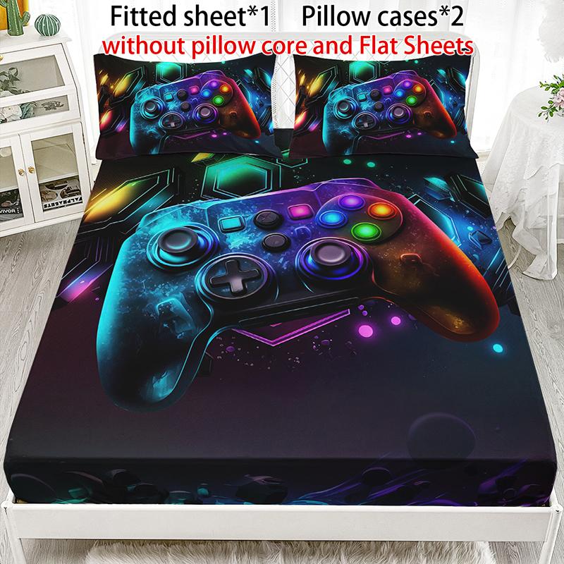 [Weekly Deals] 3-piece multi-pattern fitted sheet set (fitted sheet*1 +Pillow cases*2),deep pocket 15 inches machine washable,low allergenic,high quality mattress protector for bedrooms,dorm rooms,HD printed all-season room decoration Reversible summervib