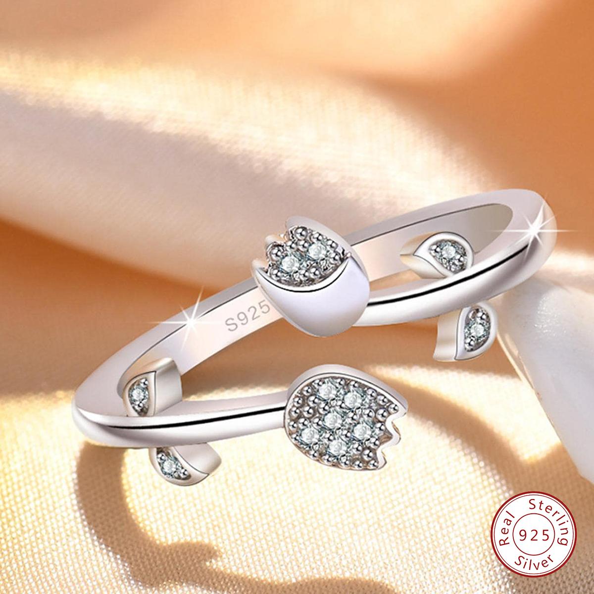 Esberry Small zircon full tulip ring Women's Original 925 Sterling Silver Wedding Ring