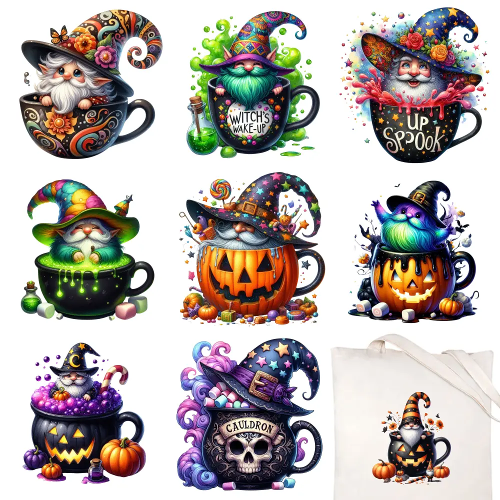 9 Pcs Witchy Gnomes Iron on Transfers Iron on Decals for T Shirts casual style. for clothing, T-shirts, jeans, backpacks, hats, pillows. Transfers Sticker On Clothes Easy to heat press decals Iron On Transfer Patches