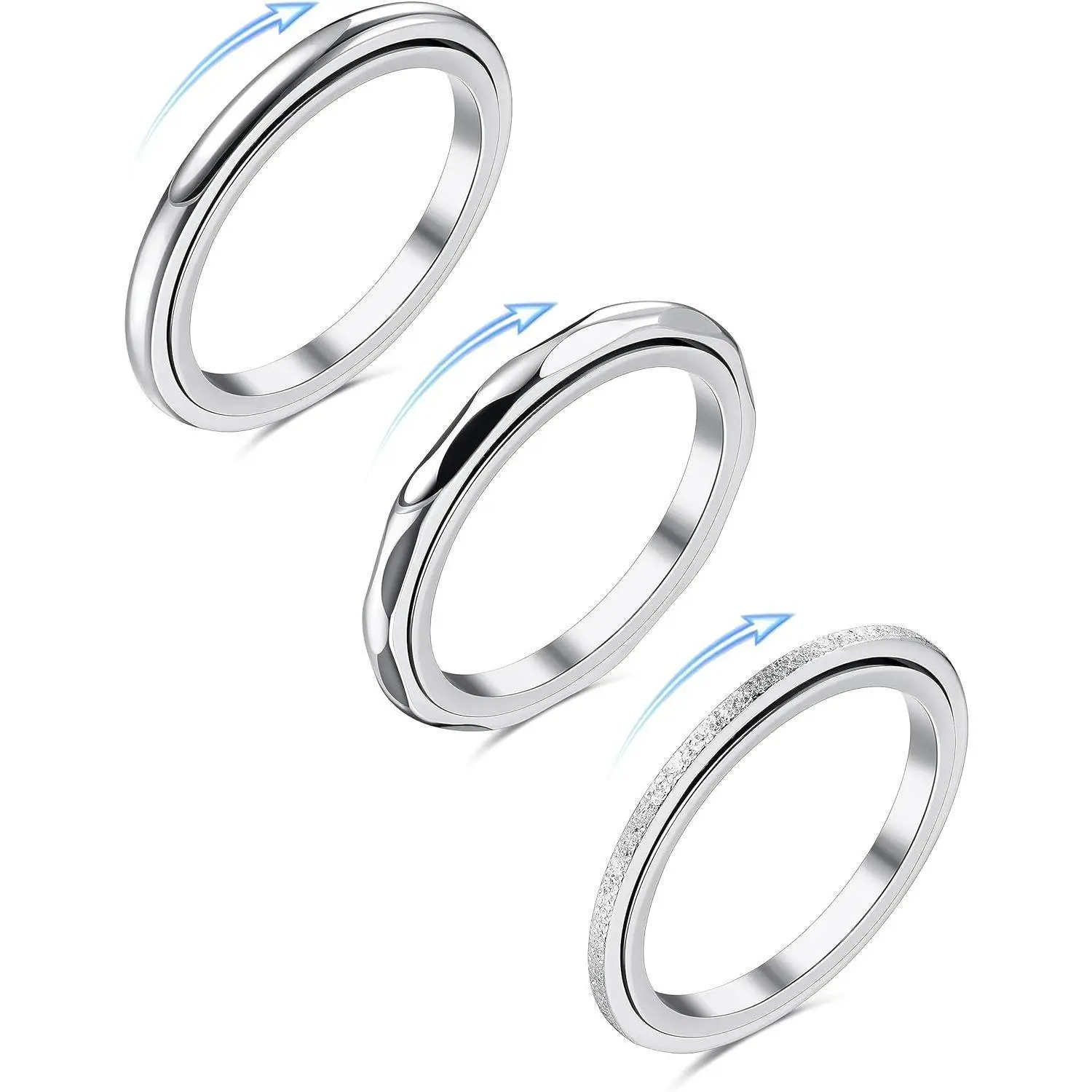 Cassieca  3 Count Stainless Steel Rings Set for Womens Rings Band Rings Thumb Spinner Ring Daily, Fidget, Minimalist Sohochic