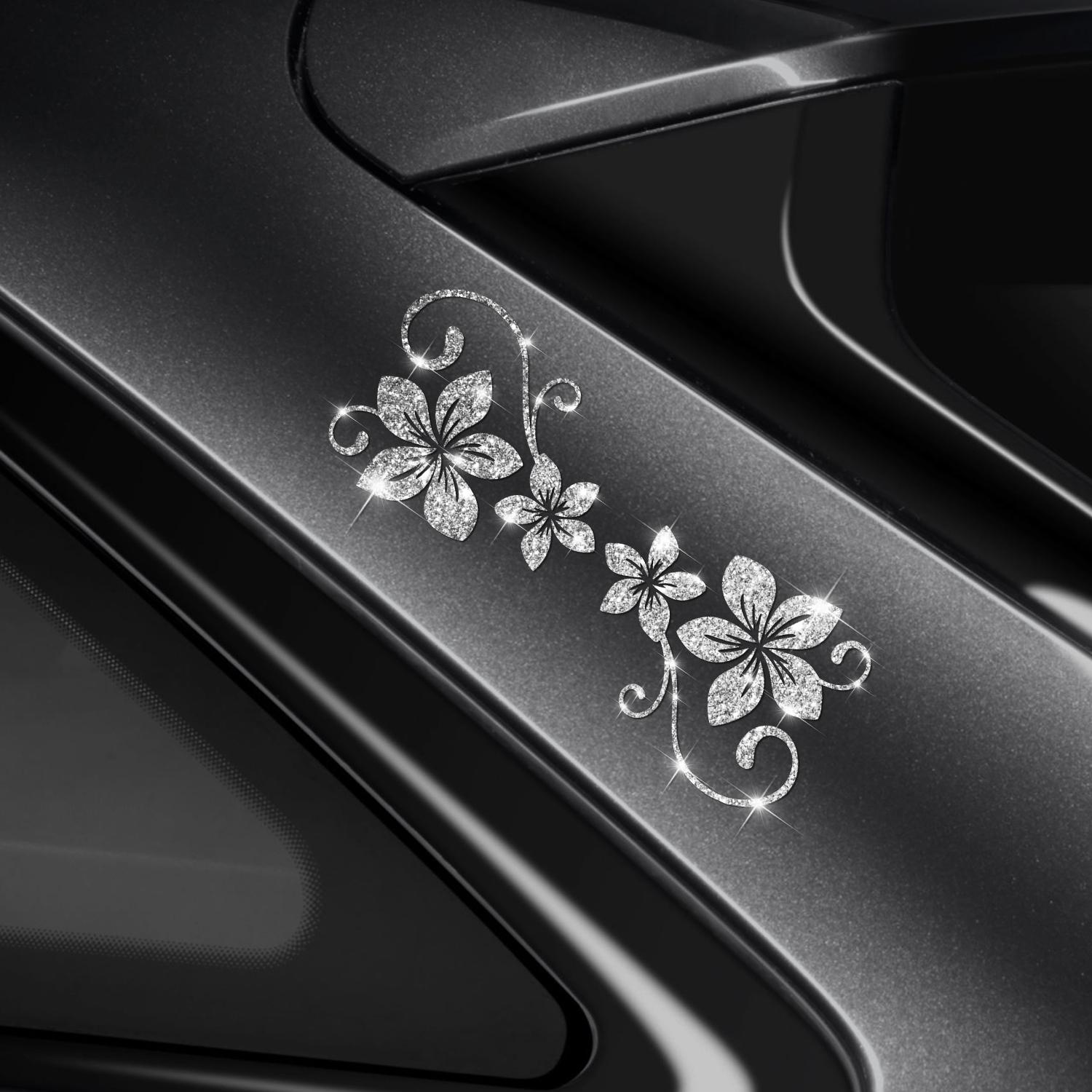 Four Vine Flower Car Sticker, Shiny Plant Floral Pattern, Self-Adhesive No Residue, Easy Installation for Cars Trucks Motorcycles Windows Laptops, Universal Car Sticker, Car Decals, Automotive Decals