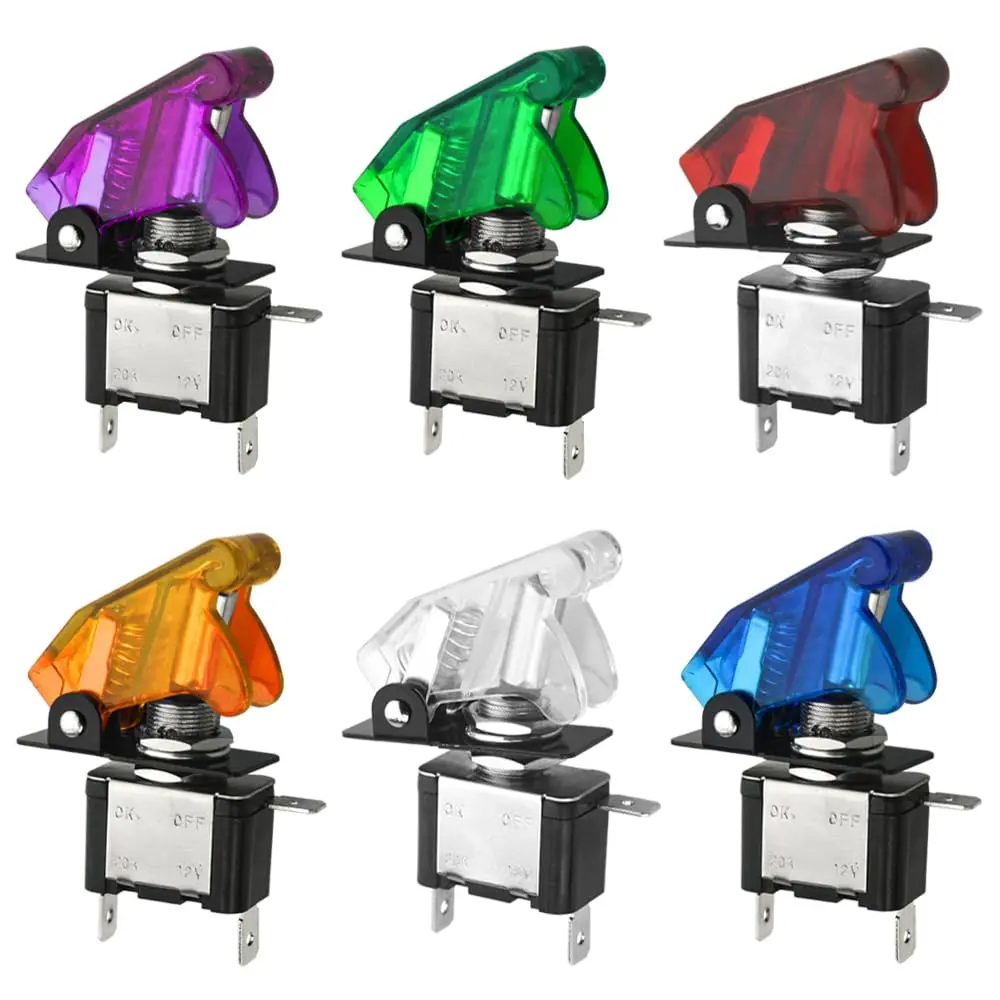GJANSH 6 PCS 12V 20A LED Diode Toggle Switch Car On/Off SPST Control Blue Red Green White Yellow Purple