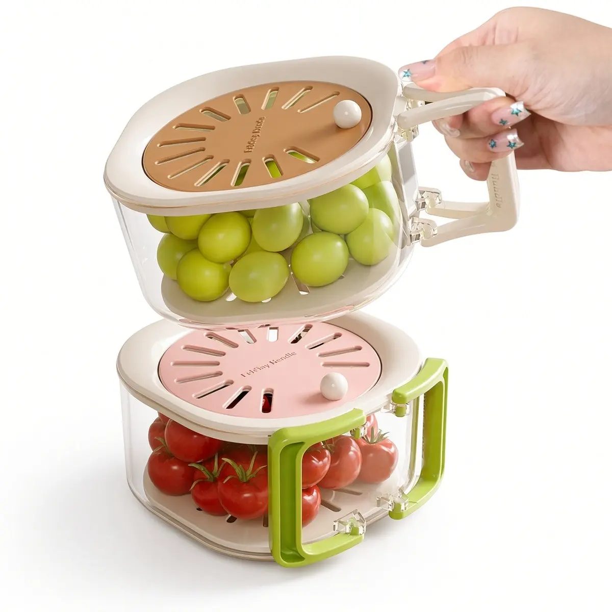 Portable 2-in-1 Casual Synthetic Fruit & Vegetable Washer Basket - 5.9-in Colander with Hollow Mesh, Strainer Lid, Foldable Handle for Kitchen Prep, Fridge Storage, Picnic Use