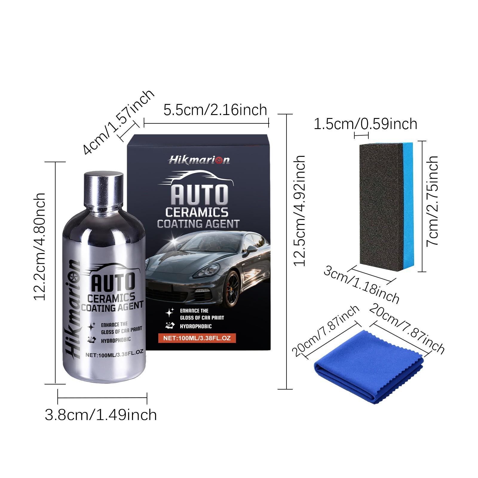 Ceramic Coating Agent (100ML), Car Body Paint Gloss Care, Coating Renewal Agent, Daily Cleaning, Includes Towel and Sponge, Non-Sponge Rubber, Unvulcanized, Automotive Coating Agent