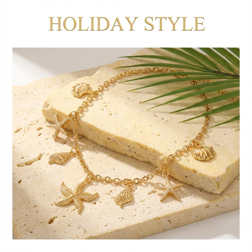 Boho Beach Style Starfish Shell Necklace, Versatile Dolphin Pendant, Perfect for Coastal Vibes, Ideal for Summer